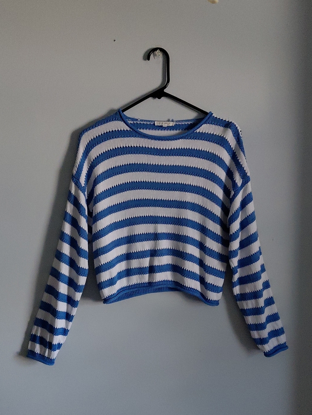Z Supply Blue White Stripes Long Sleeve Cropped Knit Sweater